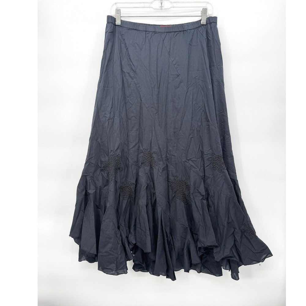 Elle Witchy Boho Asymmetrical Maxi Skirt Black Embroidered Cotton Boho Chic SM